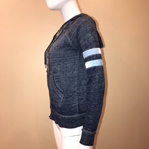 No Boundaries Burnout Hoodie Jacket Womens Junior Size XS Blue Varsity Stripe - Picture 11 of 15